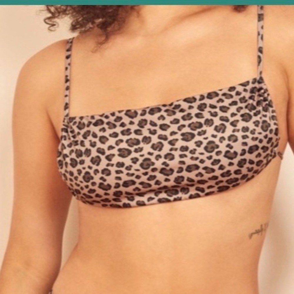 Reformation Taylor Bikini Top Leopard Print Brown Black Small S NWOT